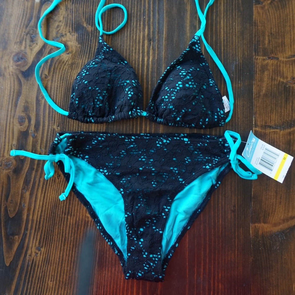 🏝💙CALIFORNIA WAVES BLACK TEAL CROCHET BIKINI💙🏝